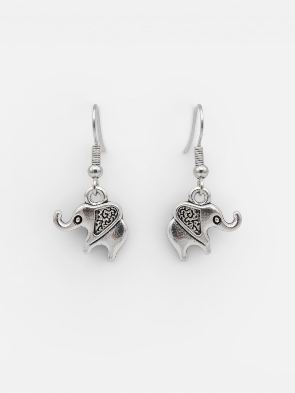 Silver Elephant Charm Dangle Earrings - Women Jewelry